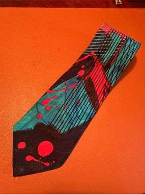 Abstract Teal & Hot Pink Graphic Tie